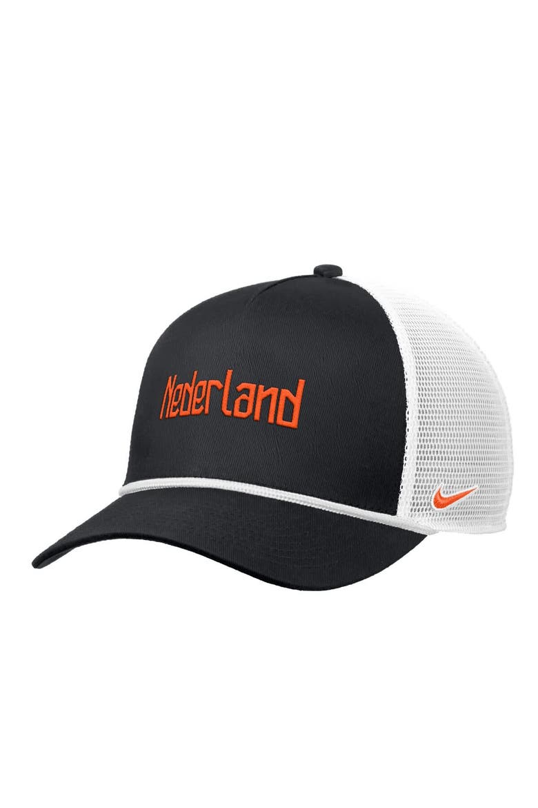 Men's Nike Black Netherlands National Team Rise Rope Trucker A-Frame Adjustable Hat, Main, color, Black
