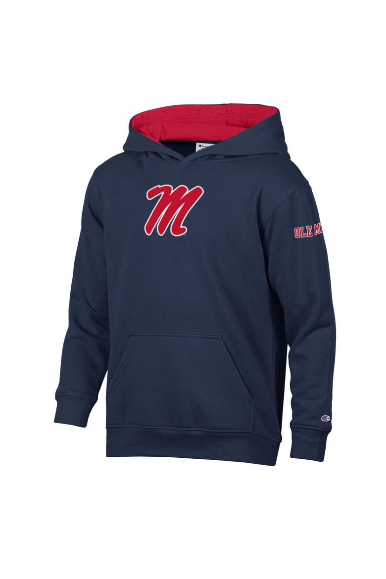 Youth Champion  Navy/Scarlet Ole Miss Rebels Volume Fleece Hoodie, Main, color, Navy