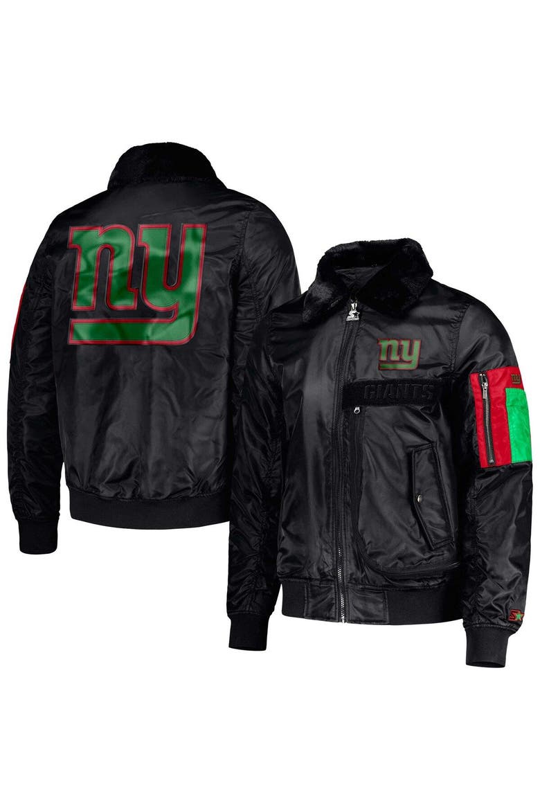 Men's Starter x Ty Mopkins Black New York Giants Black History Month Satin Full-Zip Jacket, Main, color, Black