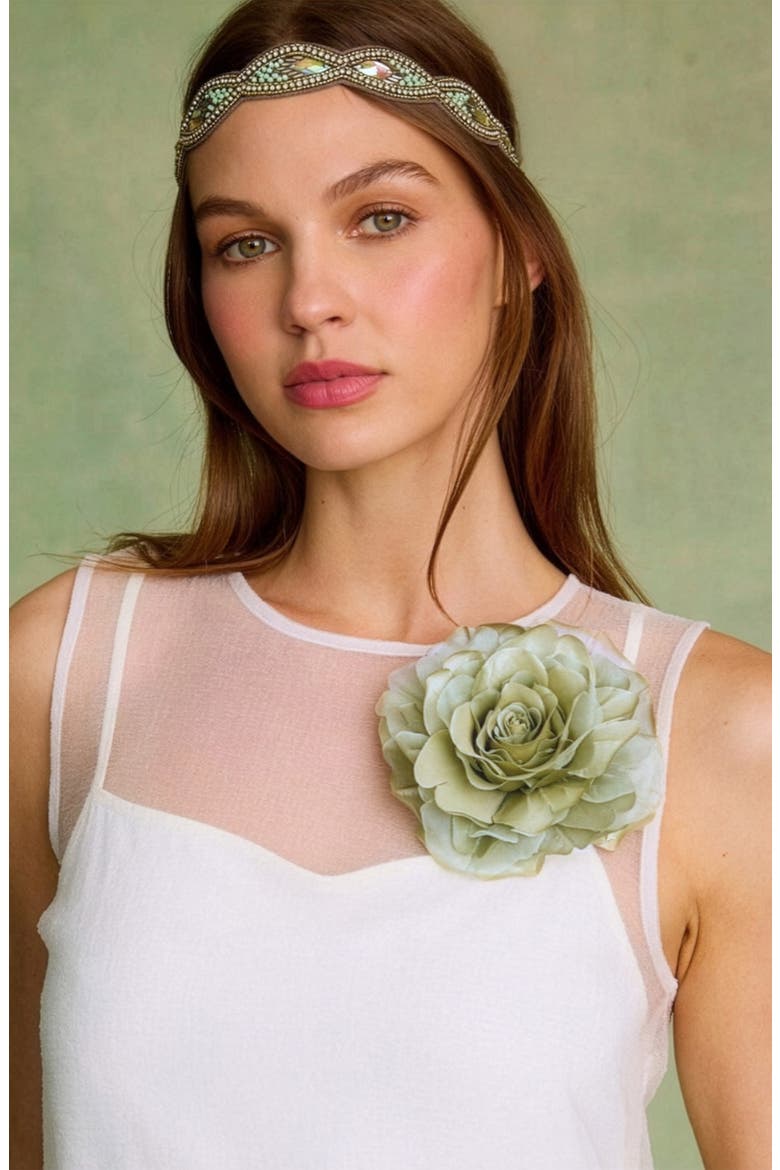 The Green Rose Floral Brooch, Alternate, color, Green