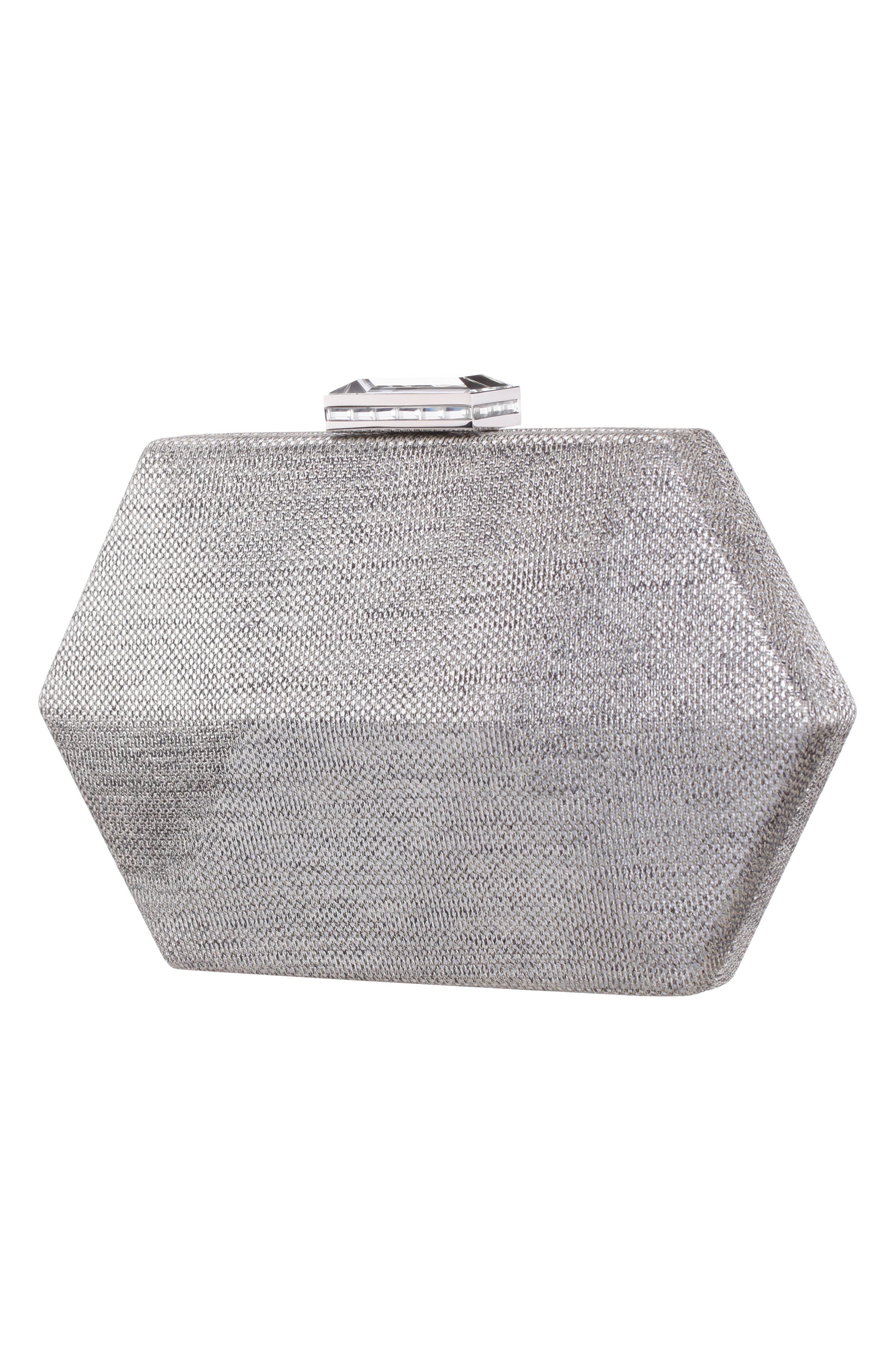 Nina Metallic Hex Minaudiere, Alternate, color, Dark Silver