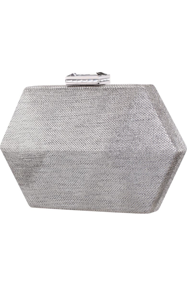 Nina Metallic Hex Minaudiere, Alternate, color, Dark Silver