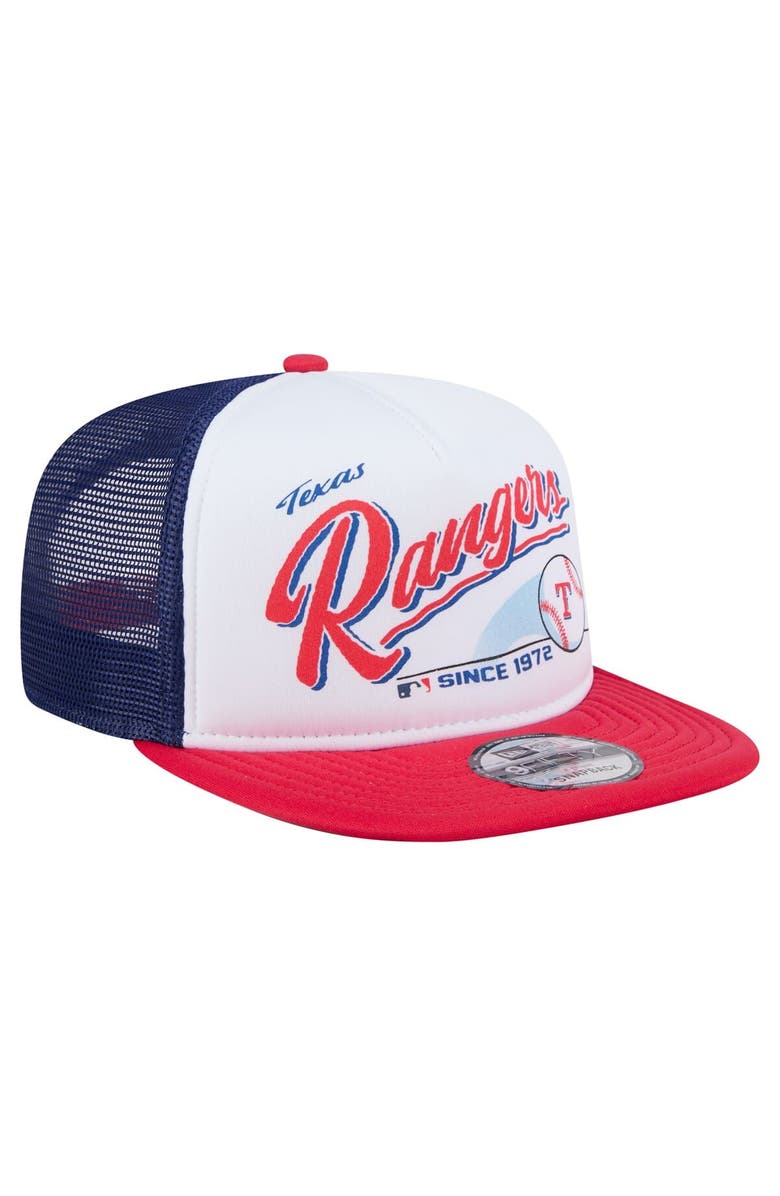 New Era Men's New Era White/Red Texas Rangers Retro Script Trucker 9FIFTY Snapback Hat, Alternate, color, White