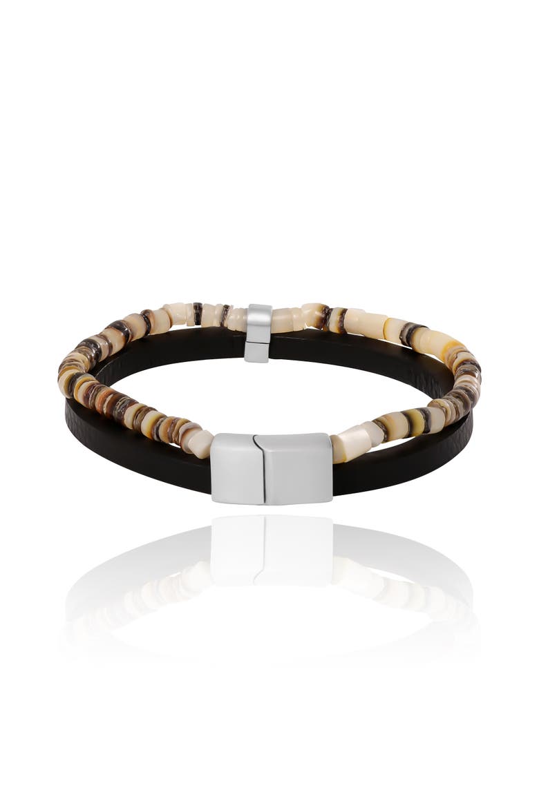 Layered Bracelet with Wood Beads and Strap, Alternate, color, Multi