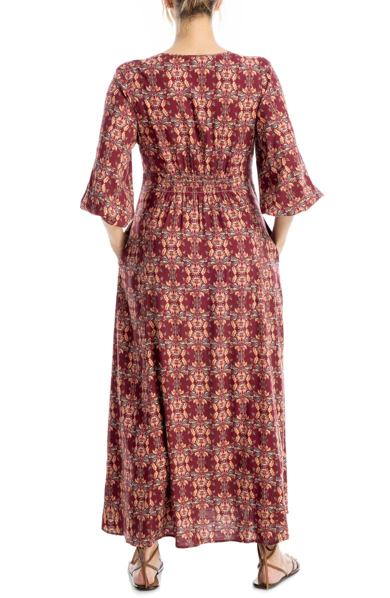 MAX STUDIO Three-Quarter Sleeve Maxi Dress, Alternate, color, Ruby/ Purple Crimsonn Canopy