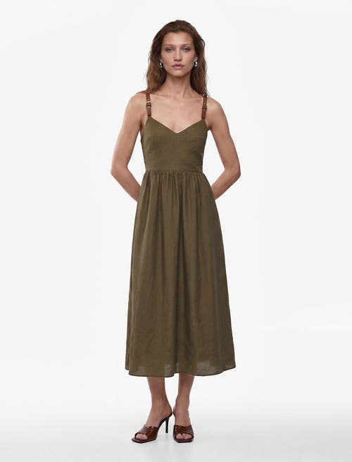 Koton V-Neck Sleeveless Maxi Dress with Adjustable Straps in Khaki at Nordstrom, Size 6
