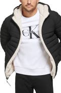 Calvin Klein Faux Shearling Lined Hooded Puffer Jacket