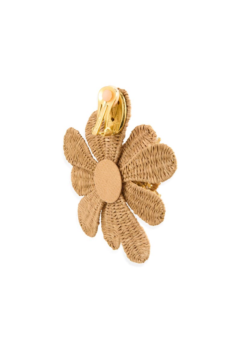 Large Flower Woven Raffia Clip-On Earrings, Alternate, color, NATURAL