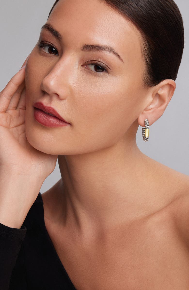 LAGOS 18k Gold Bar Caviar Hoop Earrings, Alternate, color, Silver