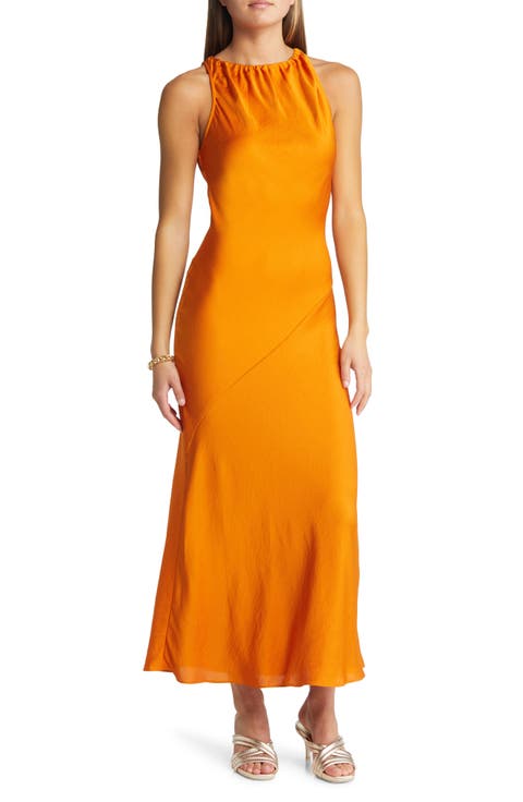 Women's Halter Neck Satin Midi Dress