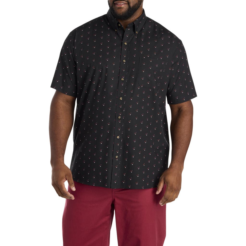 Harbor Bay By Dxl Big & Tall Easy-care Micro Print Sport Shirt In Black