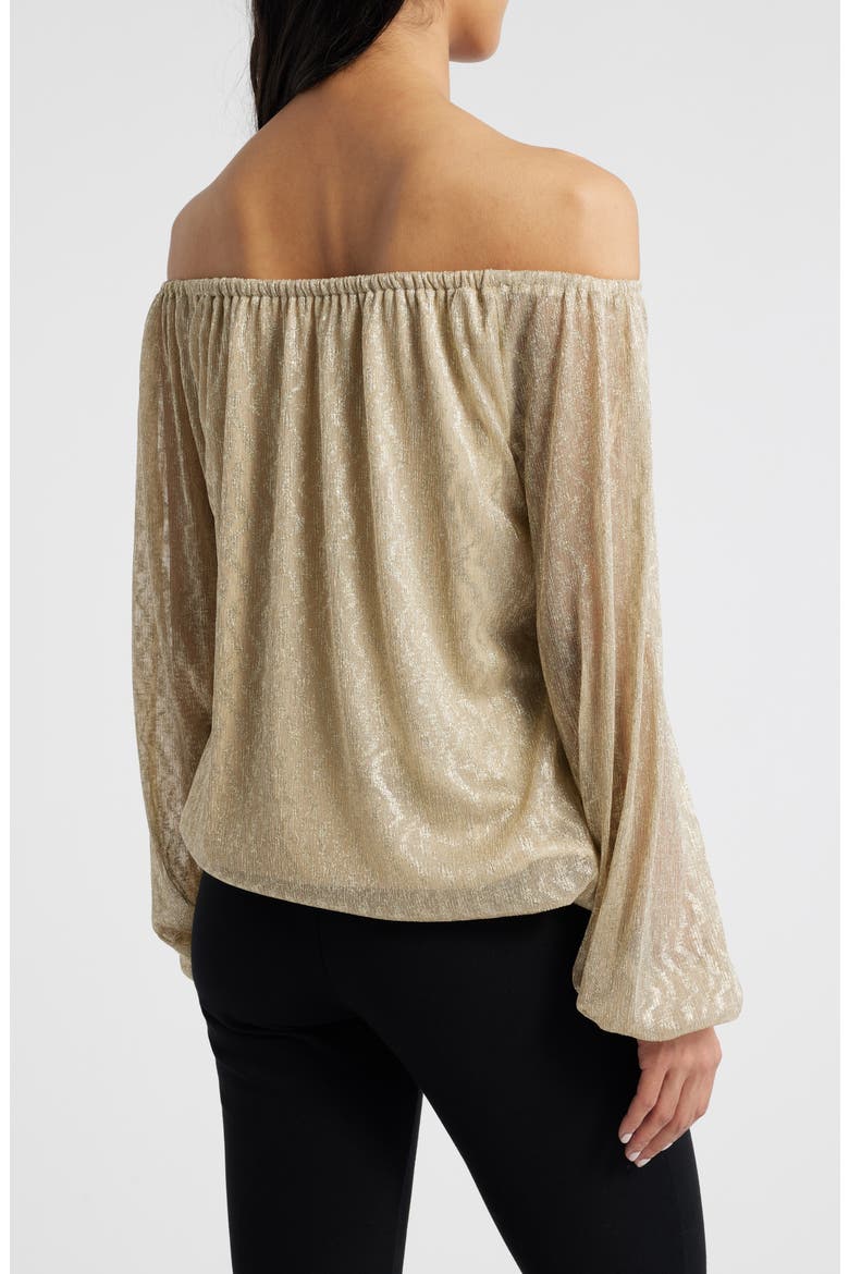 Metallic Tie Hem Off the Shoulder Top, Alternate, color, GOLD