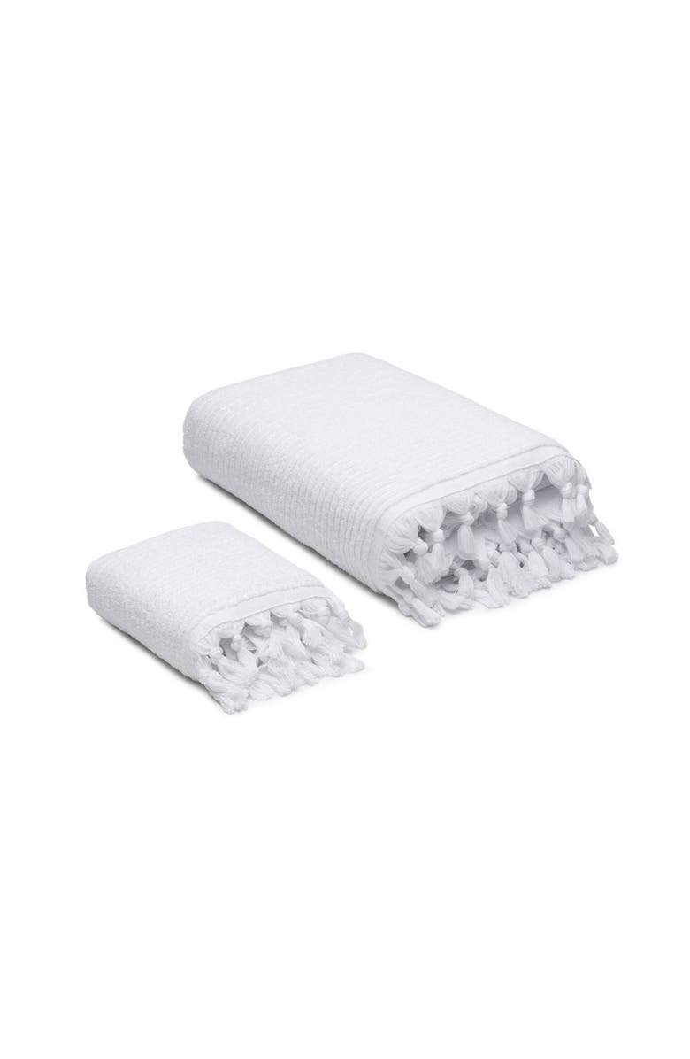 Olive & Linen Ribbed Loom Turkish Cotton Terry Towel Bundle, Alternate, color, White