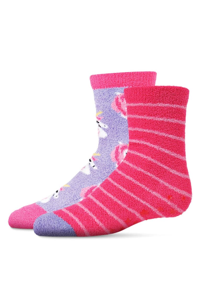 Unicorn Fuzzy Non-Skid Socks 2-Pair, Main, color, Fuchsia