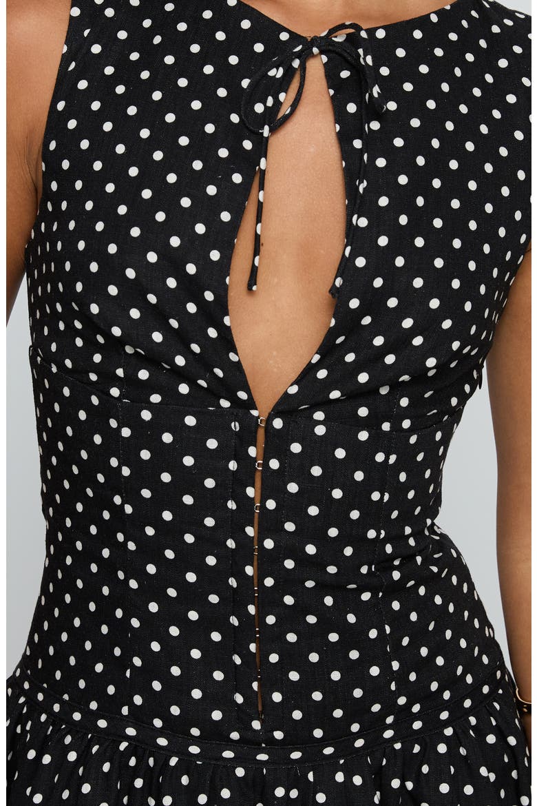 Alissea Polka Dot Keyhole Linen Blend Minidress, Alternate, color, BLACK POLKA