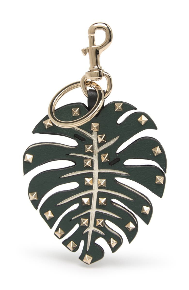 Valentino Garavani Leather Leaf Key Ring, Main, color, 