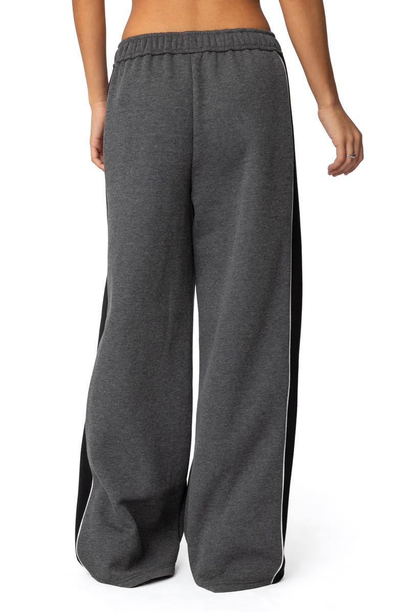 EDIKTED Contrast Stripe Wide Leg Sweatpants, Main, color, Dark-Gray
