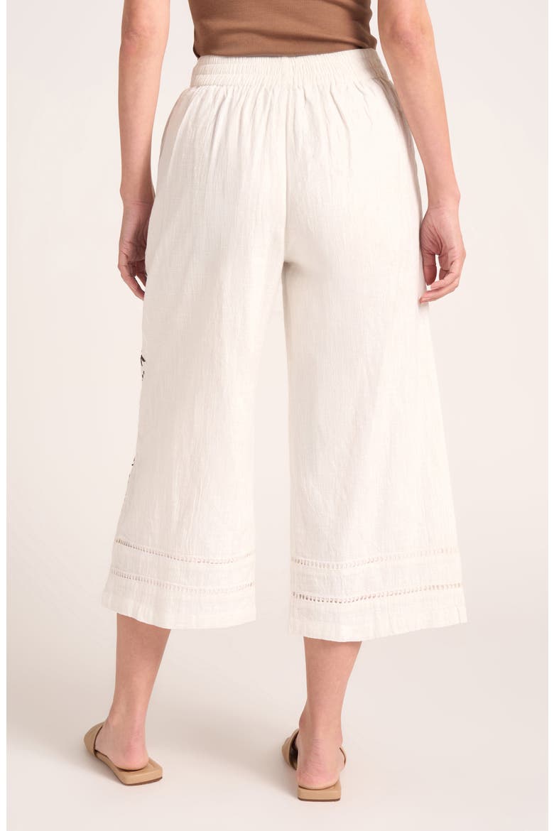 Ireni Embroidery Detail Crop Wide Leg Cotton Pants, Alternate, color, WHITE/ CHOCOLATE