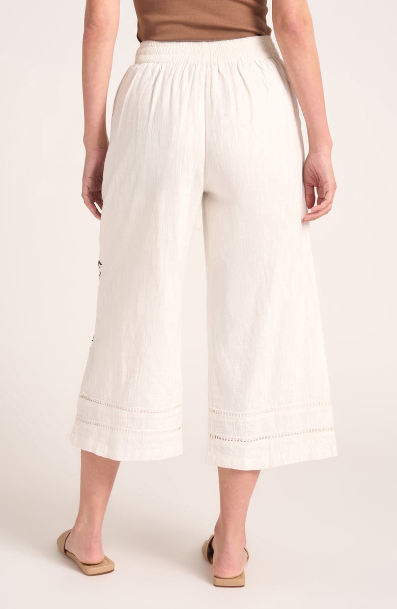 matty m. Ireni Embroidery Detail Crop Wide Leg Cotton Pants, Alternate, color, White/ Chocolate
