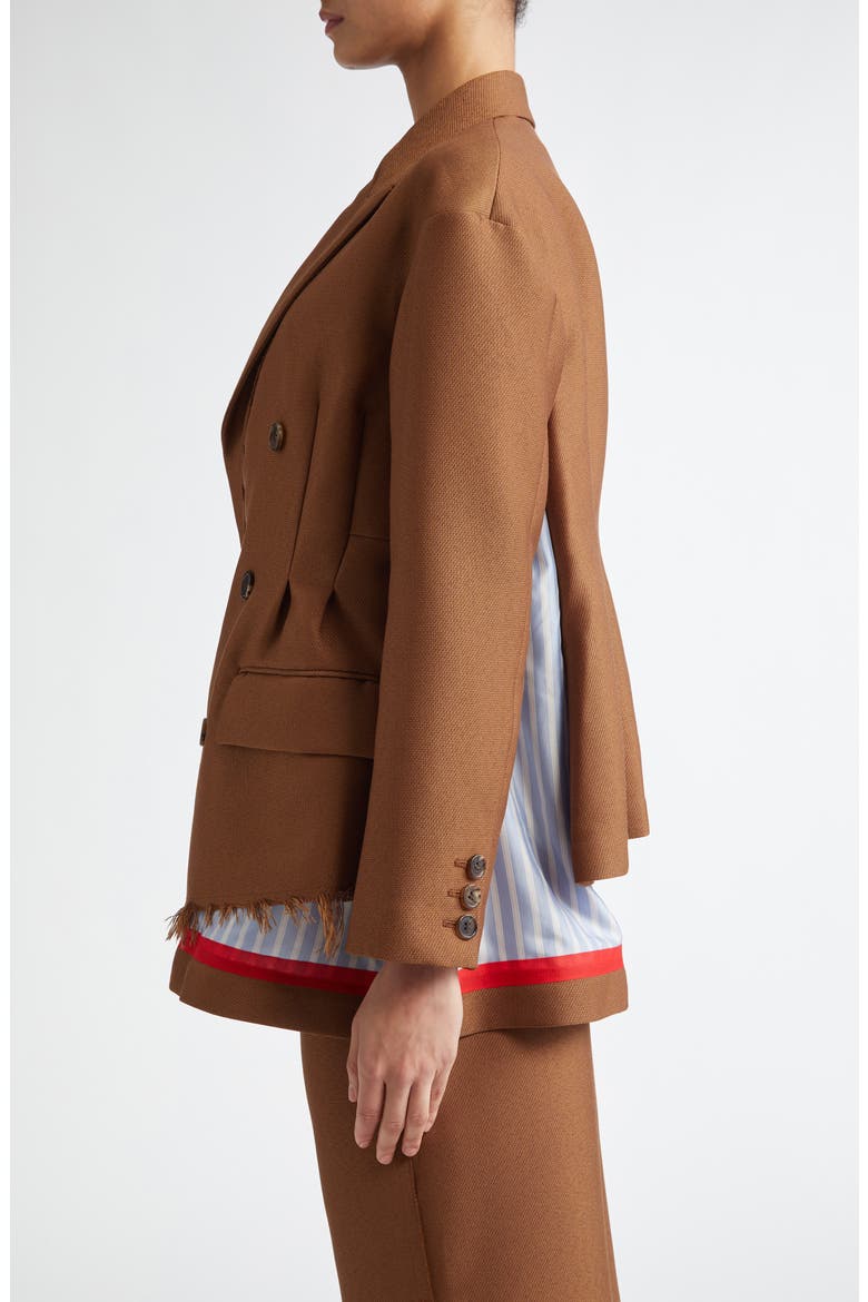 Spliced Mixed Media Double Breasted Blazer, Alternate, color, BROWN