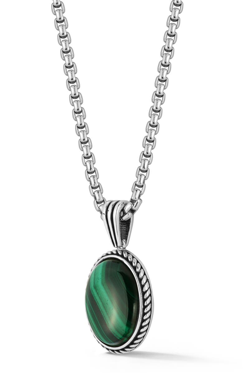 Yield of Men Men's Oxidized Sterling Silver Malachite Oval Pendant Necklace, Alternate, color, 