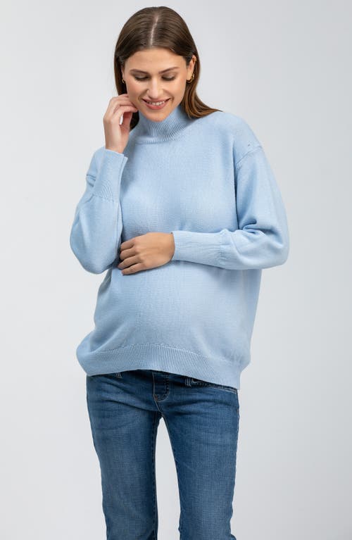 Pietro Brunelli Maternity Maternity Relaxed Turtleneck Regina Sweater With Long Sleeves In Blue
