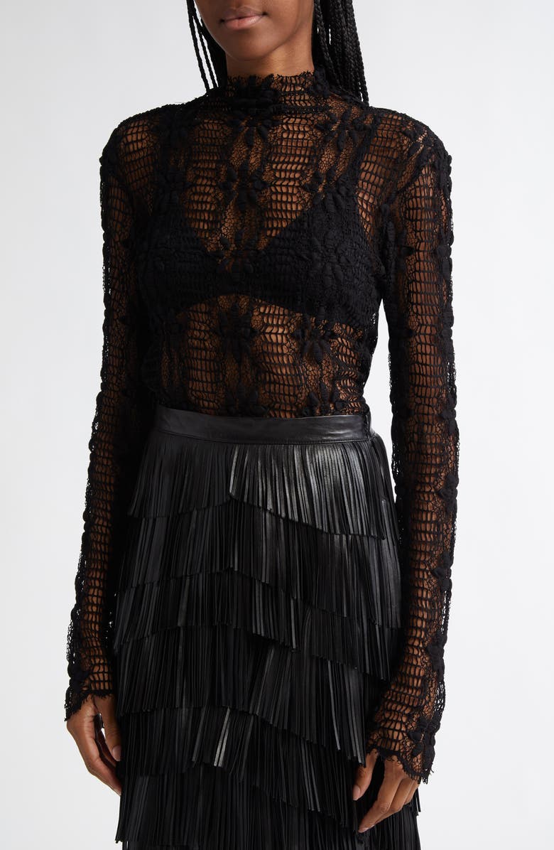 Ulla Johnson Amal Floral Lace Mock Neck Top, Alternate, color, Noir