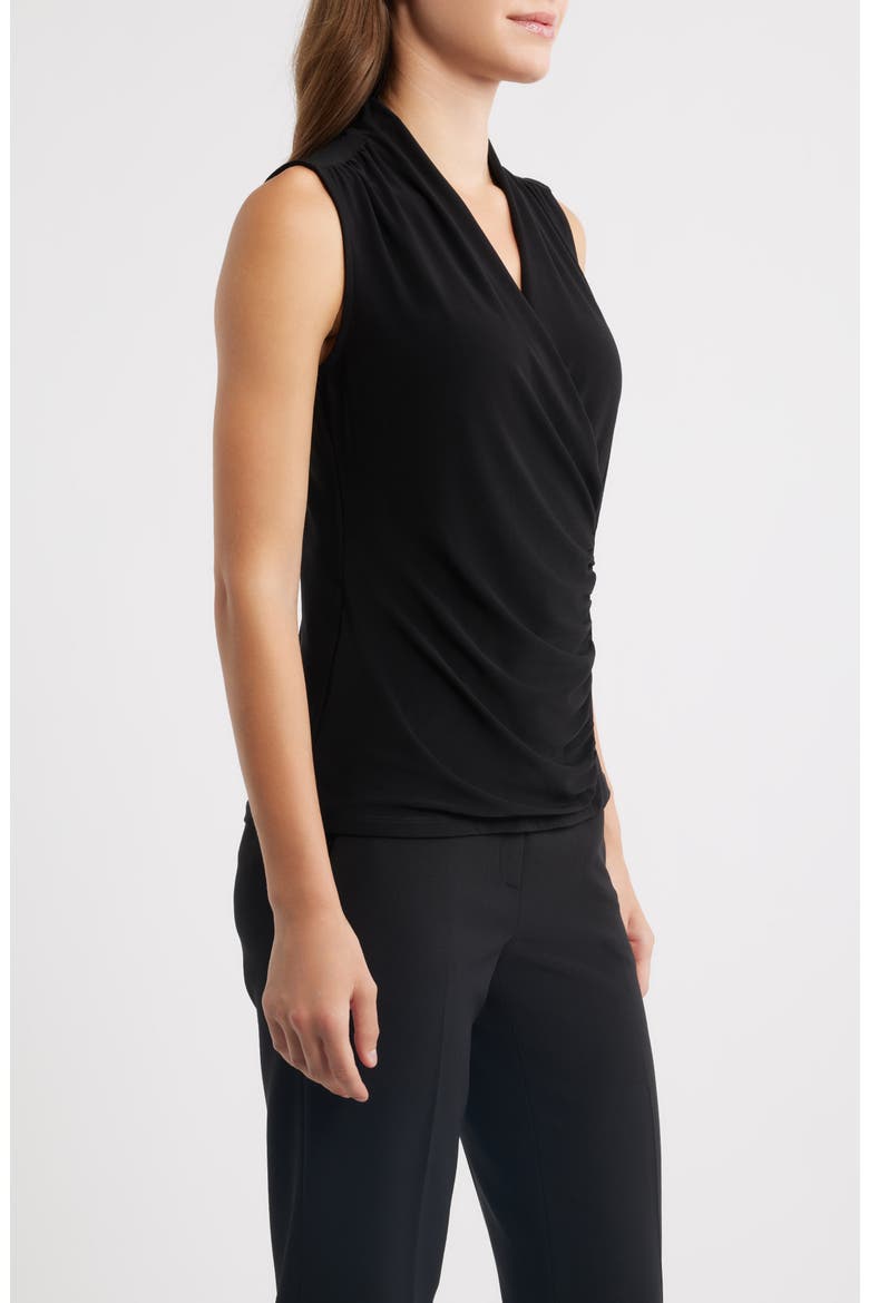 Ruched Faux Wrap Top, Alternate, color, ANNE BLACK