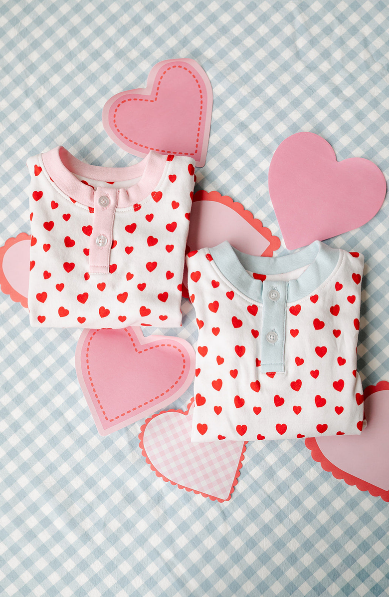 Little Paper Kids Morgan PJ Set, Alternate, color, Heart Print Blue