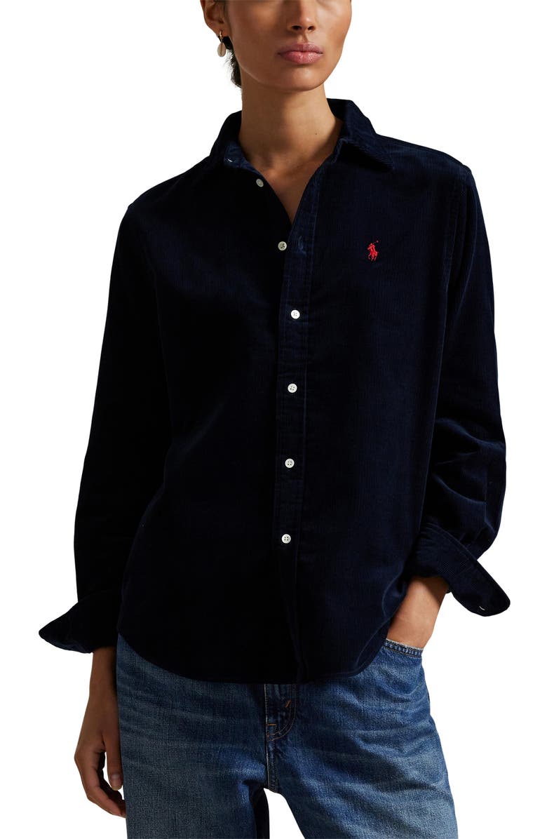 Polo Ralph Lauren Classic Fit Cotton Corduroy Button-Up Shirt, Main, color, Navy