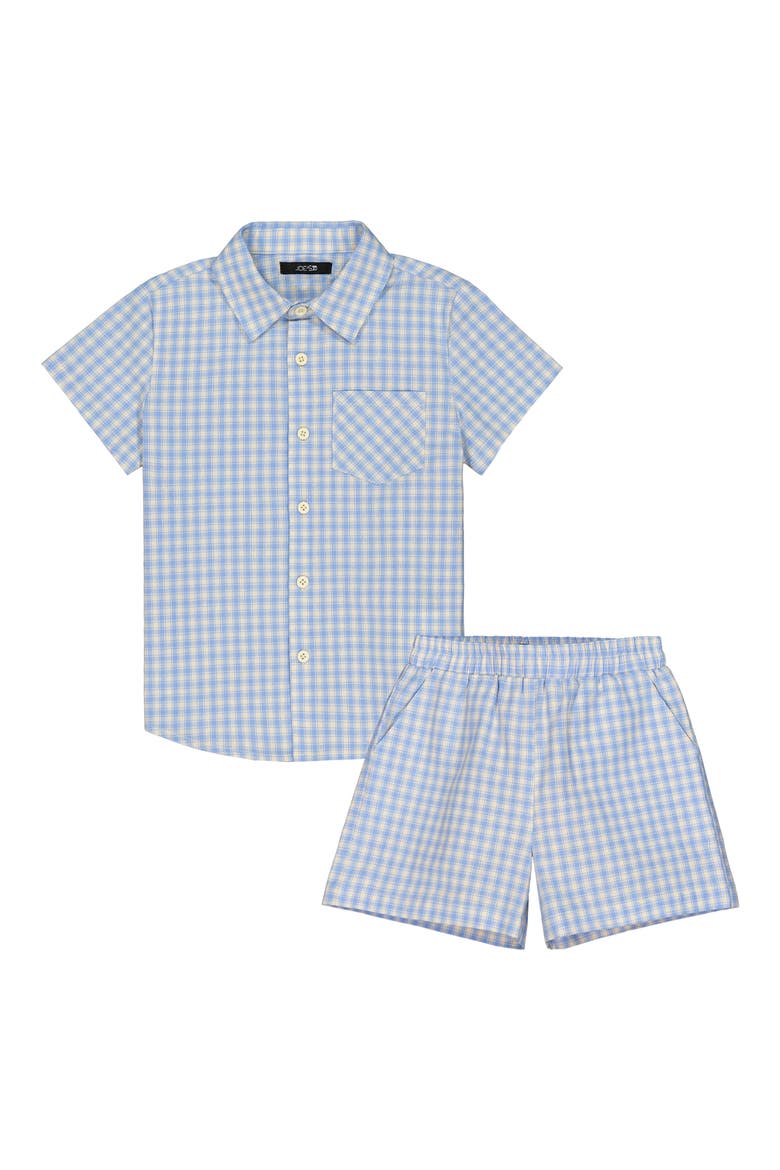 Gingham Short Sleeve Button-Up Shirt & Shorts Set, Main, color, LIGHT BLUE