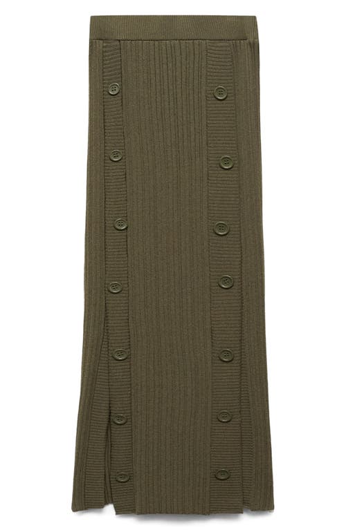 Mango Side Button Rib Sweater Skirt In Khaki Green