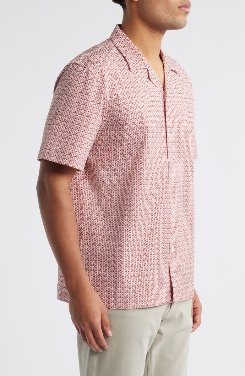 Bugatchi Cole OoohCotton<sup>®</sup> Geo Print Camp Shirt, Alternate, color, Brick