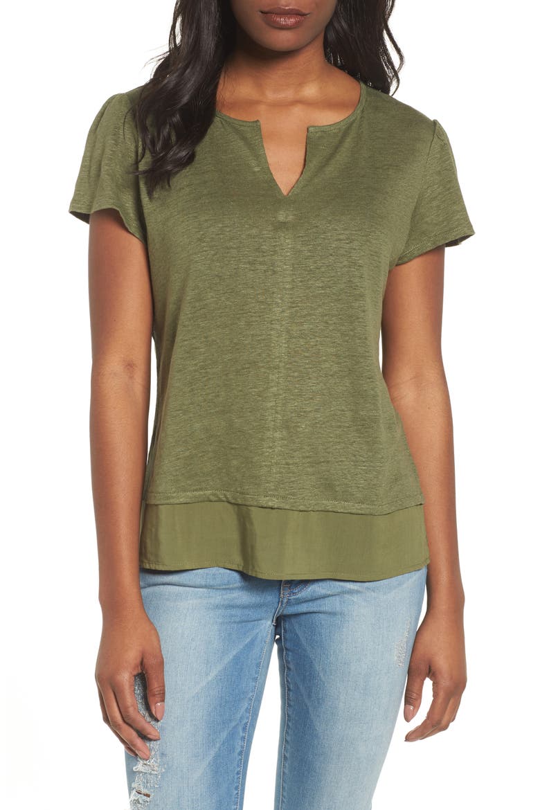Uptown Tiered Hem Linen Tee, Main, color, CADET