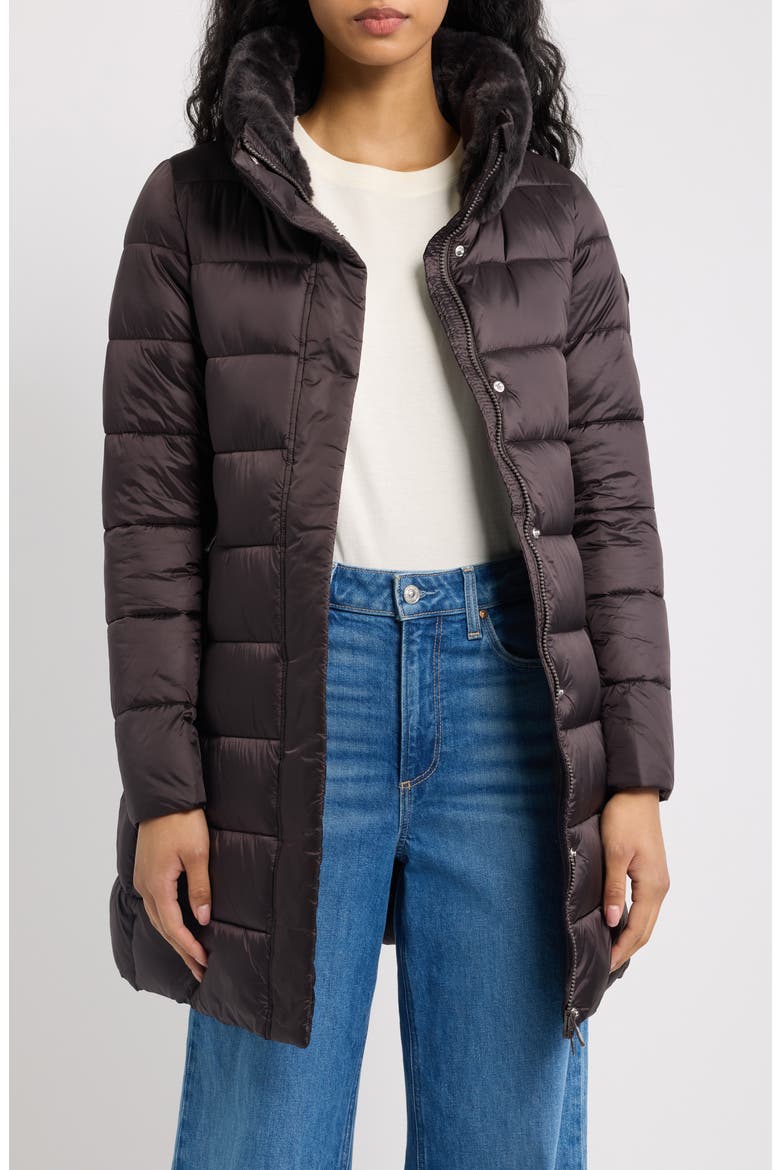Dalea Faux Fur Collar Longline Puffer Jacket, Alternate, color, BROWN BLACK