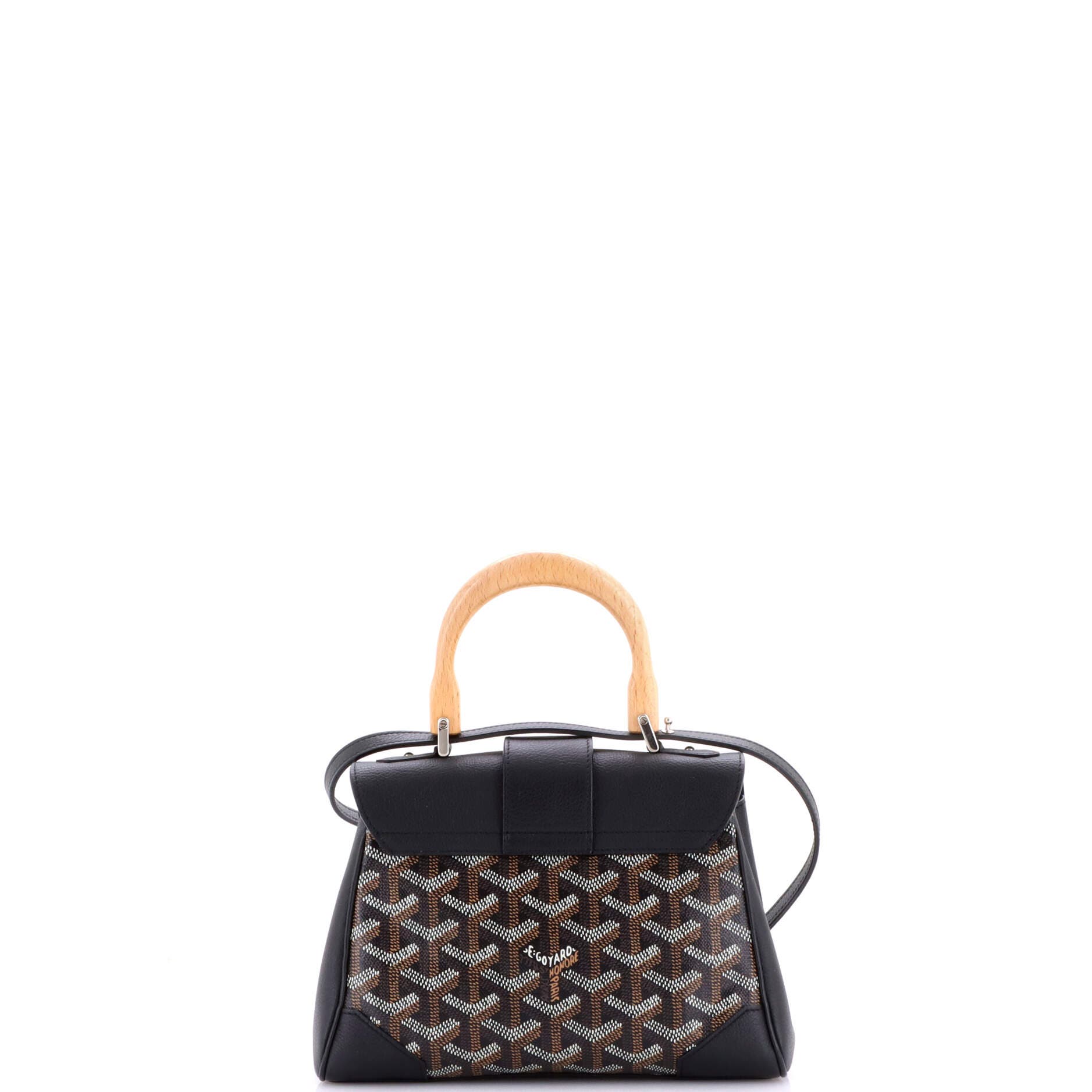 Pre-Owned Goyard Saigon Top Handle Bag Coated Canvas with Leather Mini, Alternate, color, Black