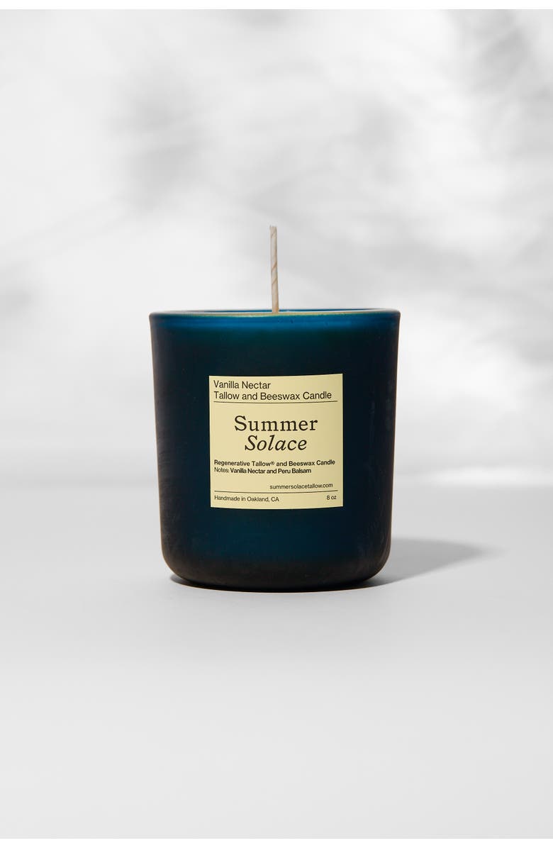 Summer Solace Tallow Vanilla Nectar and Peru Balsam Tallow and Beeswax Candle, Main, color, Blue-Green
