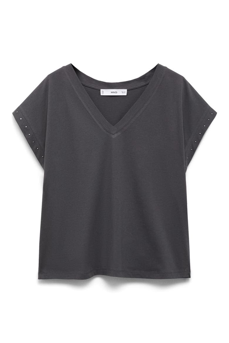 Stud Accent Cotton V-Neck T-Shirt, Alternate, color, CHARCOAL