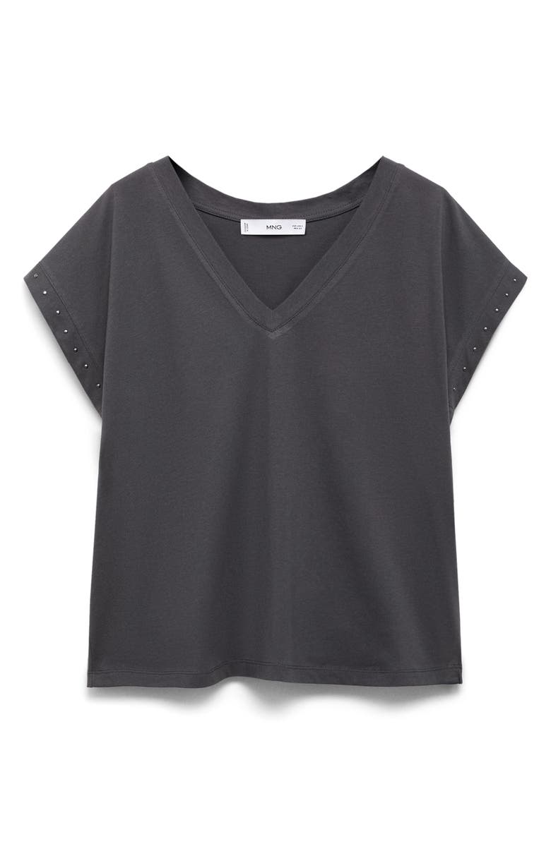 MANGO Stud Accent Cotton V-Neck T-Shirt, Alternate, color,