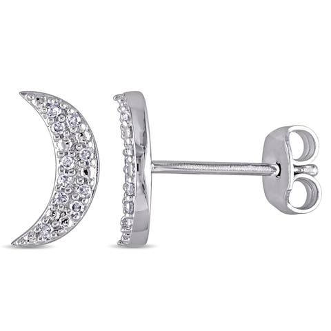 Diamond Crescent Moon Stud Earrings