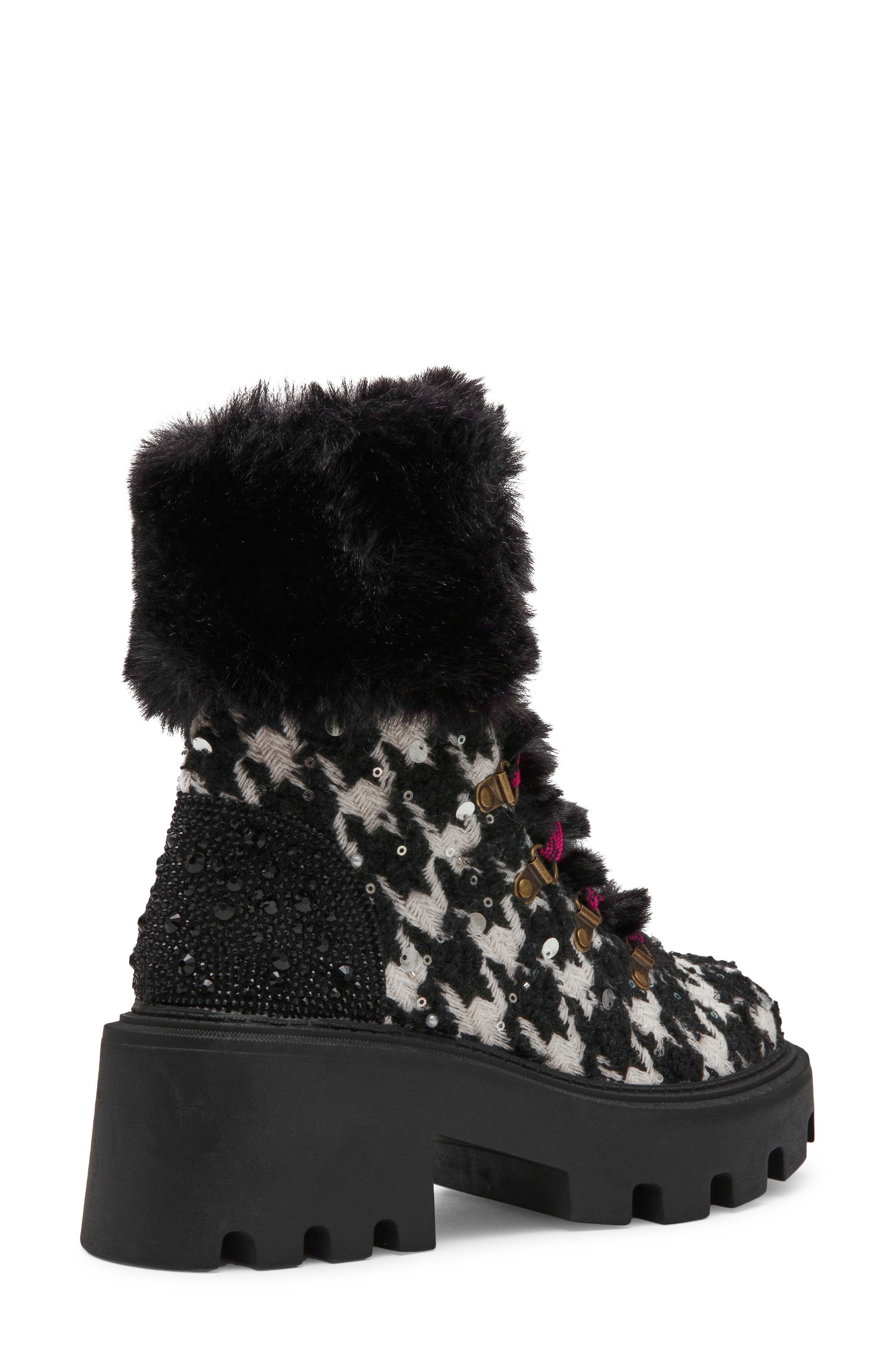 Matillda Platform Boot with Faux Fur Trim, Alternate, color, HOUNDSTOOTH