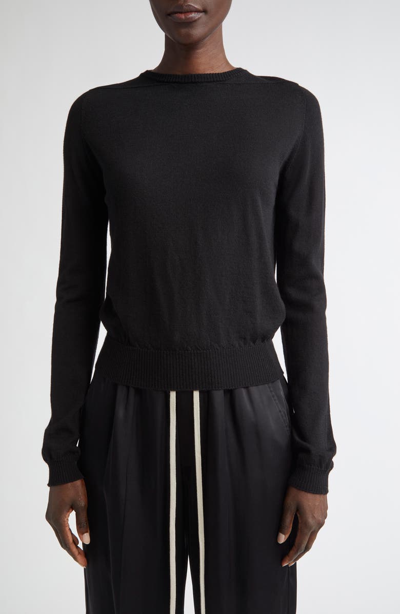 Rick Owens Biker Level Virgin Wool Sweater, Main, color, Black