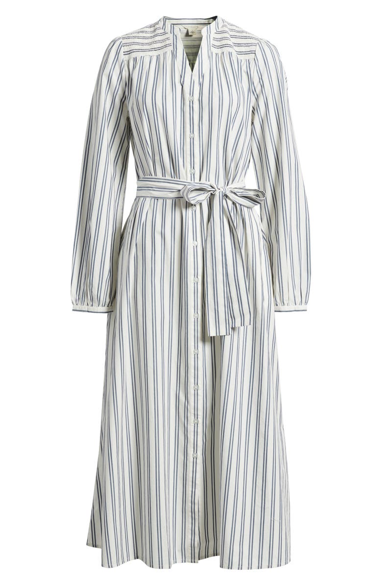 Caslon<sup>®</sup> Smocked Shoulder Long Sleeve Cotton Midi Dress, Alternate, color, Ivory-Blue Ensign Sandy Stripe