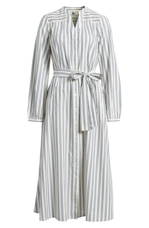 Caslonr Caslon(r) Smocked Shoulder Long Sleeve Cotton Midi Dress In Ivory-blue Ensign Sandy Stripe