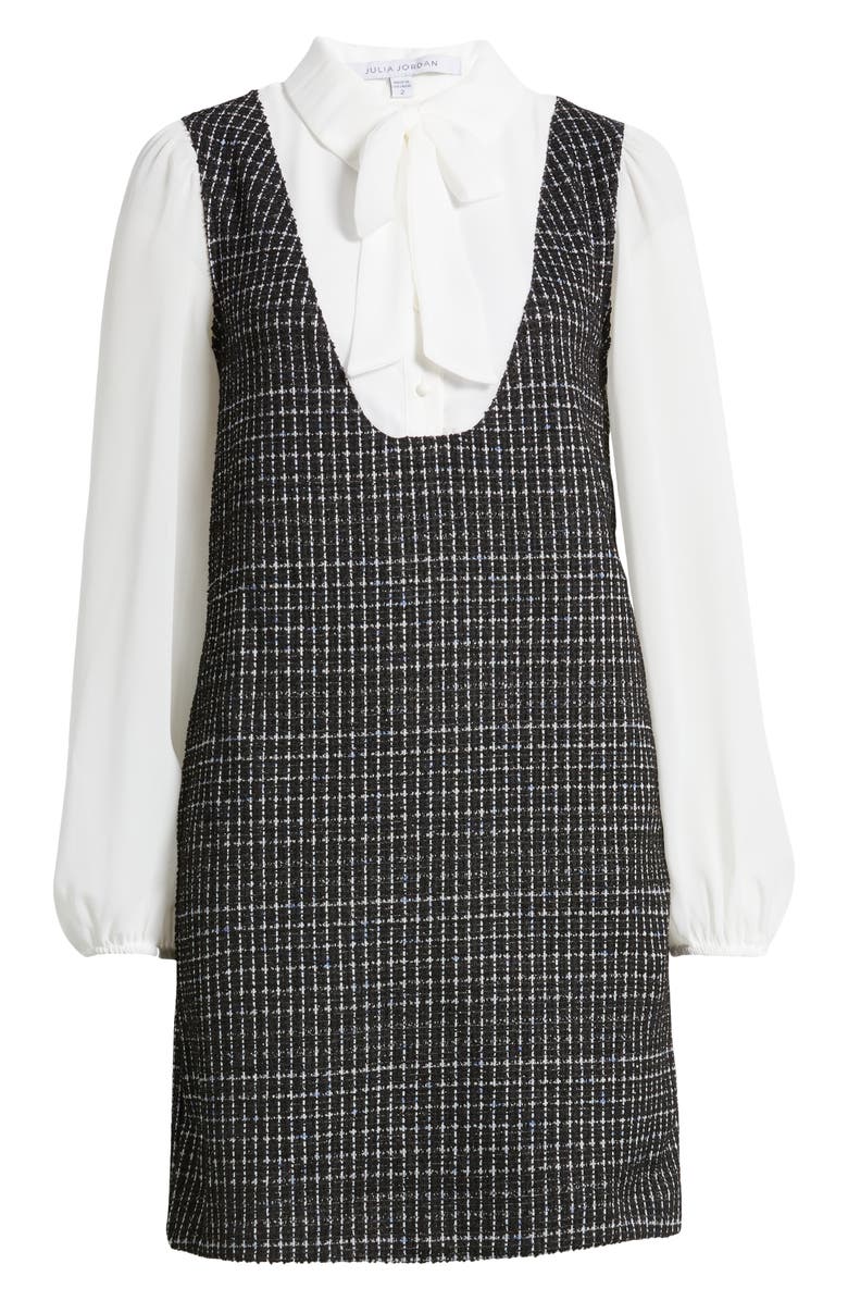 Julia Jordan Mixed Media Long Sleeve Shift Dress, Alternate, color,