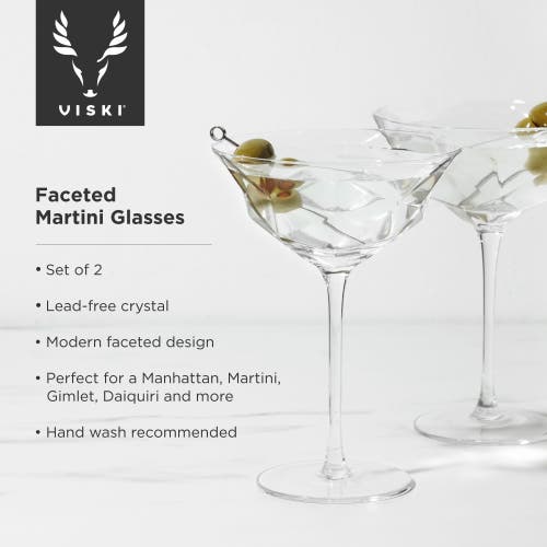 Viski Seneca Crystal Faceted Martini Glasses Set Of 2 In Clear