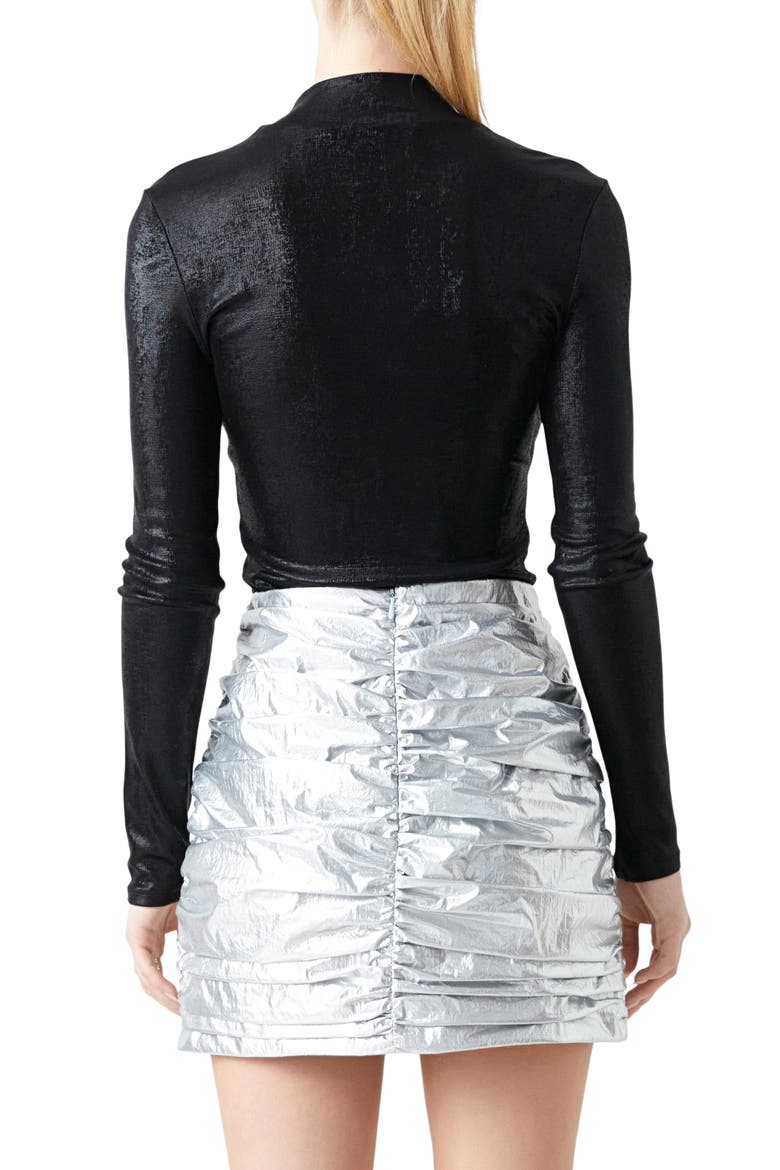 Shiny Mock Neck Top, Alternate, color, BLACK