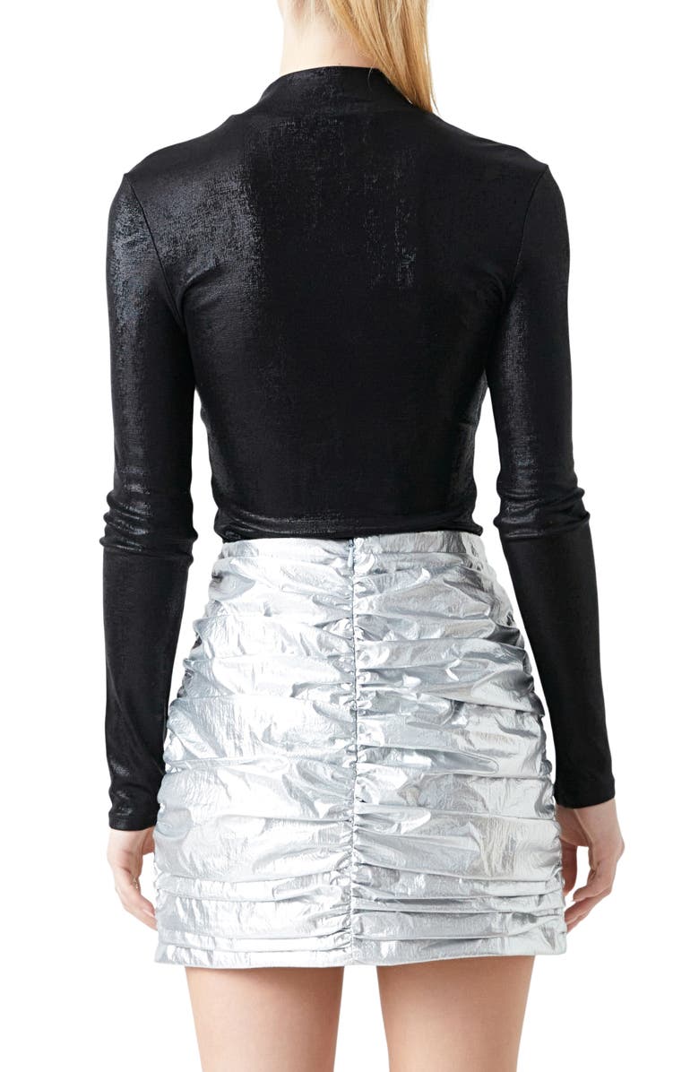 Grey Lab Shiny Mock Neck Top, Alternate, color,
