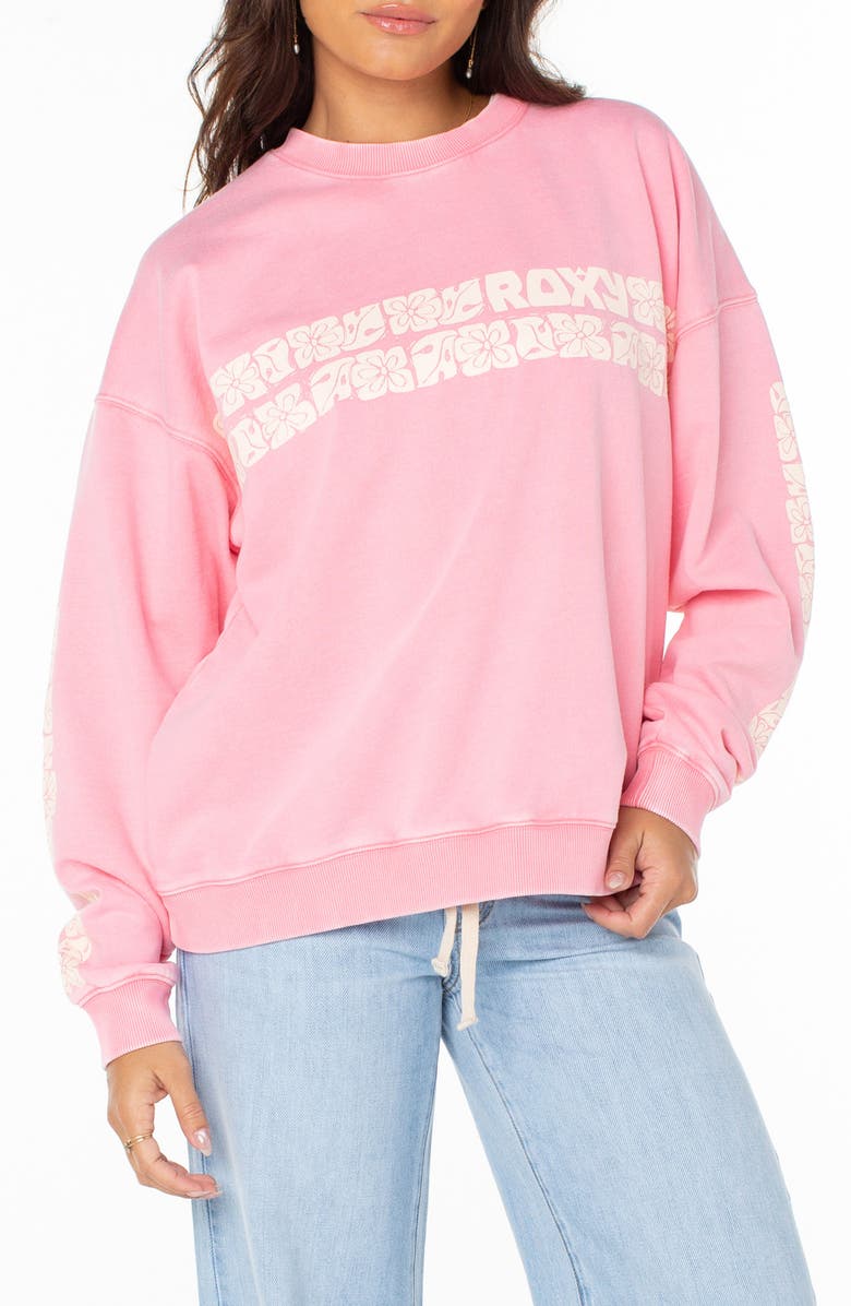Roxy Lineup Oversize Graphic Sweatshirt, Main, color, Strbry Pnk
