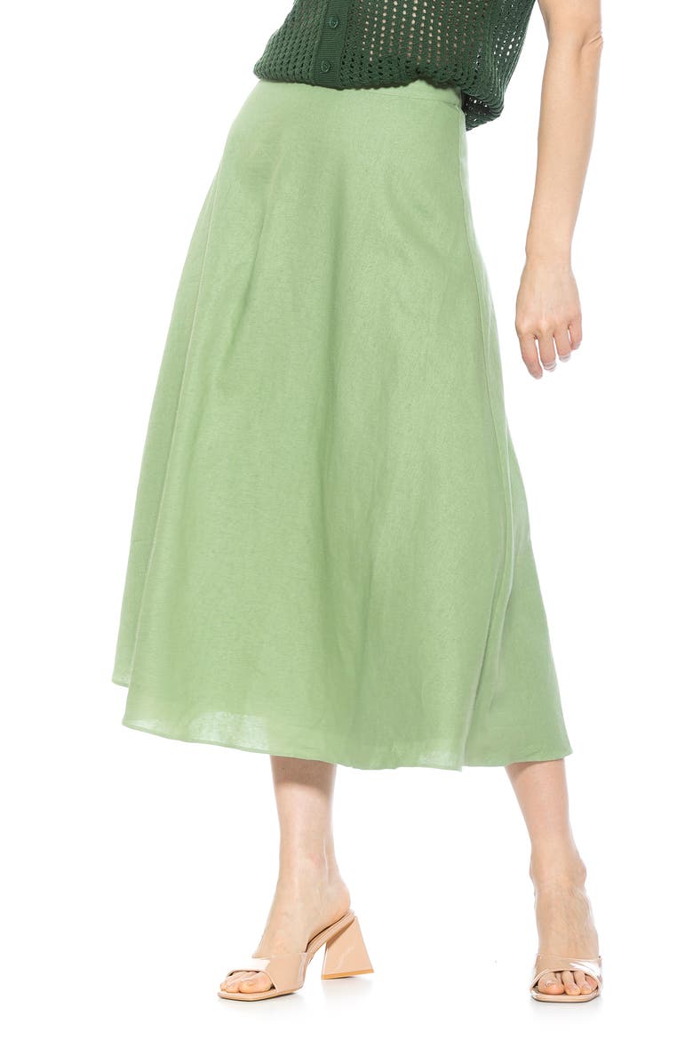 Brilyn Linen Midi Skirt, Alternate, color, SAGE